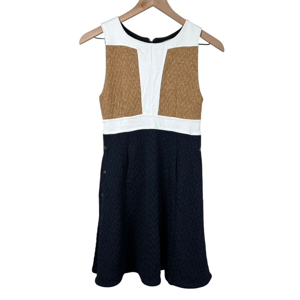 Anthropologie Maeve Womens 2 Petite Cabled Colorblock Sleeveless Sweater Dress